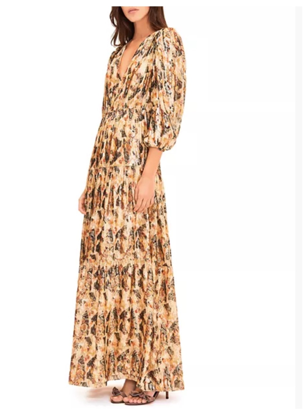 ba&sh Beige Floral-Print Tiered Maxi Dress